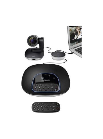 HD Webcam mit Videokonferenzsystem - Logitech GROUP Full HD-Webcam in Schwarz