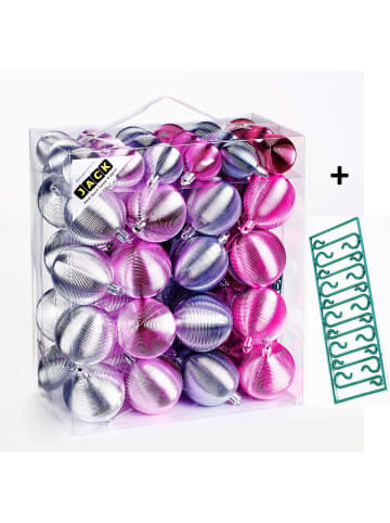 50x Kunststoff Rillen Christbaumkugeln 4 + 6 cm Kugeln in Pink / Silber