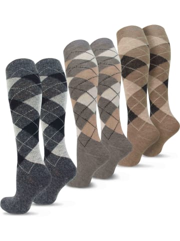 3 Paar Alpakakniestrümpfe Karo-Design in Karo-Muster