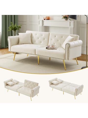 Modernes Schlafsofa in Beige– Samtbezug mit Goldenen Füßen, 3-Fach Verstellbar