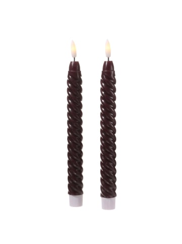 LED Stabkerzen TWIST Echtwachs gedreht flackernd H: 25cm in rot