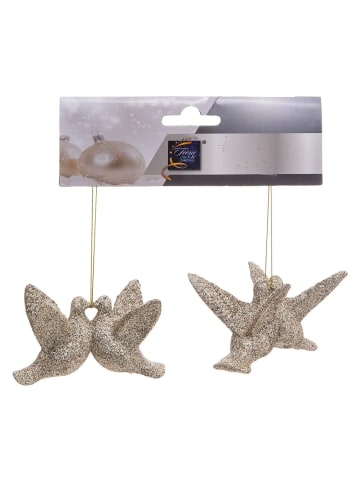 Hängedeko, Vogelpaar in Beige, 6 x 2 x 8 cm