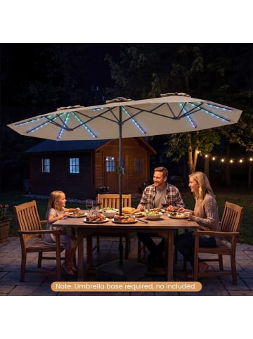 Doppelsonnenschirm 375x200cm mit LED-Solar-Beleuchtung in Braun