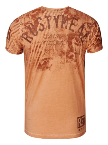 Rundhals T-Shirt mit Front & Back Prints in Camel