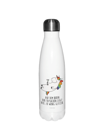Edelstahl Flasche Einhorn Blümchentail mit Spruch in Weiß
