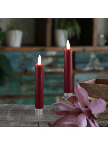 2x LED Stabkerzen LINA Tafelkerzen Echtwachs H: 15cm in rot