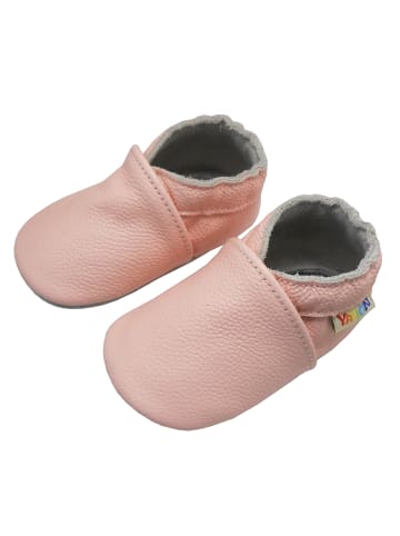 Baby Krabbelschuhe aus Leder mit rutschfester Sohle – in Rosa