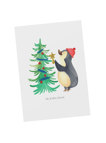 Postkarte Pinguin Weihnachtsbaum ohne Spruch in Weiß