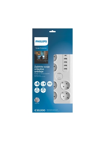 Philips Verlängerungskabel SCHUKO 6 Steckdosen + 5 USB 2 m Weiß 1