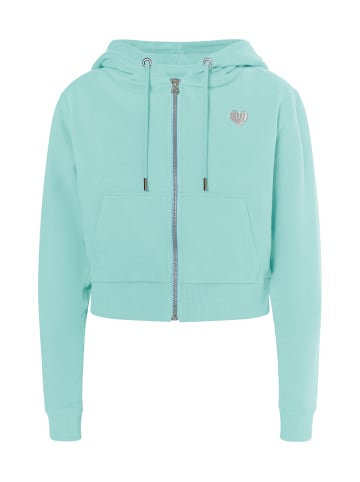 Damen Zip Hoodie Cropped in Aqua