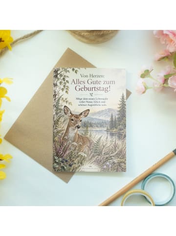 Geburtstagskarte Reh elegant Design mit Spruch in Weiß