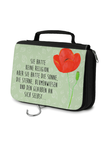 Kulturtasche Blume Mohnblume mit Spruch in Blattgrün