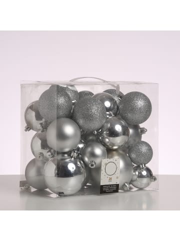26er Set Christbaumkugel Weihnachtskugel bruchfest matt glänzend in silber