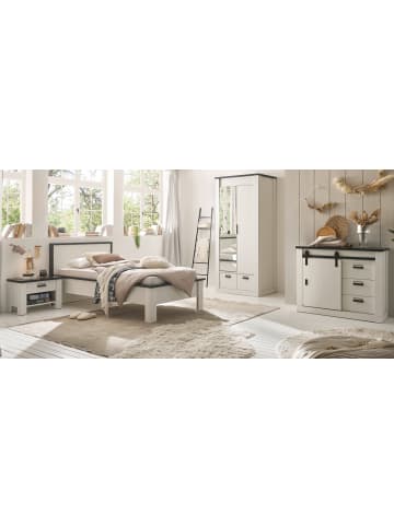 Schlafzimmer-Set 4-teilig in weiß Pinie Landhaus mit Einzelbett 90 x 200 cm