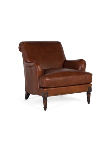Ledergepolsterter Sessel mit Armlehnen und Holzbeinen in Brown