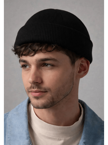 Fisherman Beanie aus Polyester Unisex Mütze in Schwarz