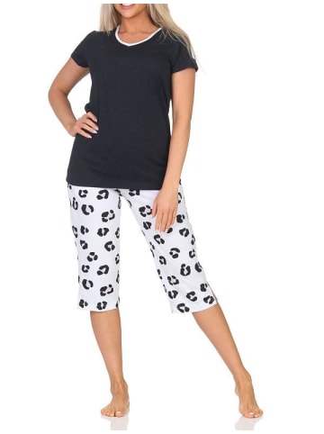 Kurzarm Capri Pyjama Shorty Schlafanzug Hose Tiermotiv - 84984 in anthrazit