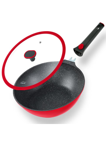 SMART Wokpfanne 30 cm, abnehmbarer Griff | mit Deckel in Rot