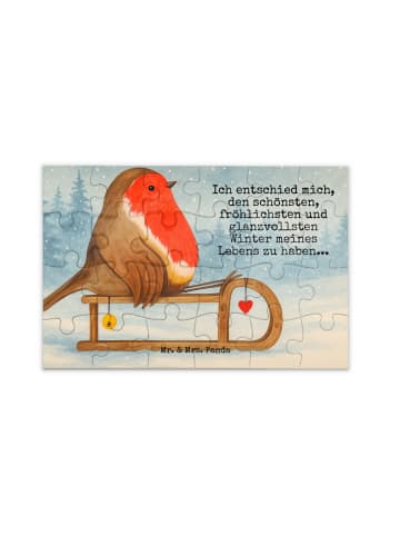 Puzzle Rotkehlchen Schlitten Design mit Spruch in Weiß