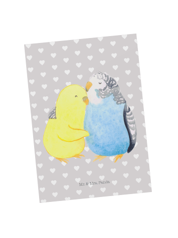 Postkarte Wellensittich Liebe ohne Spruch in Grau Pastell