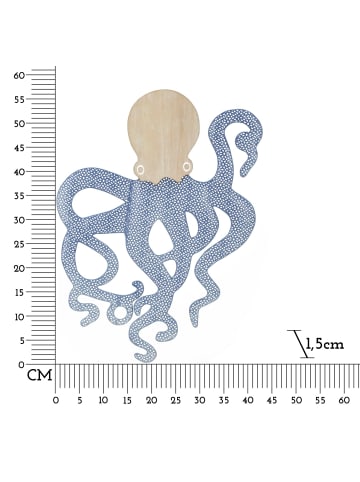 3D-Dekorplatte aus blauem Metall, Oktopus, 41 x 1,5 x 57 cm