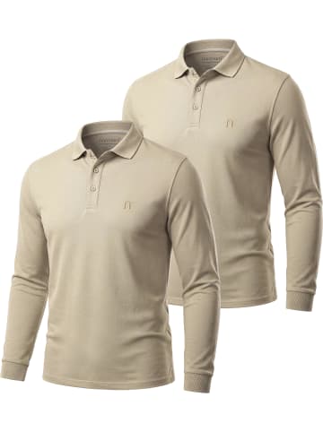 2er Set Herren Langarm Poloshirt Lyroe in Beige
