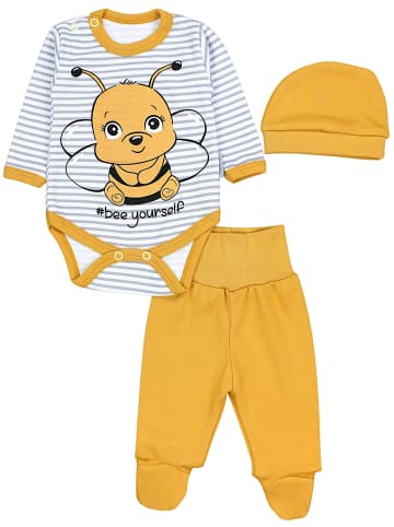 Baby Bekleidungsset Langarmbody Hose Mütze3 teilig in gelb