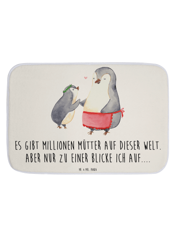Badezimmerteppich Pinguin mit Kind mit Spruch in Weiß