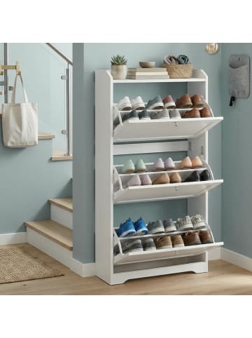 Schuhschrank Siren in Weiß - (B)60 x (H)121.2 x (T)24 cm
