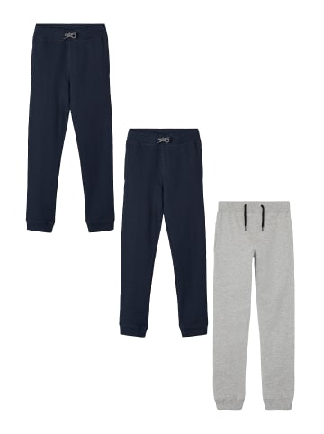 Basic Jogginghose 3-er Stück Set Sweatpants NKMSWEAT in Blau-Grau