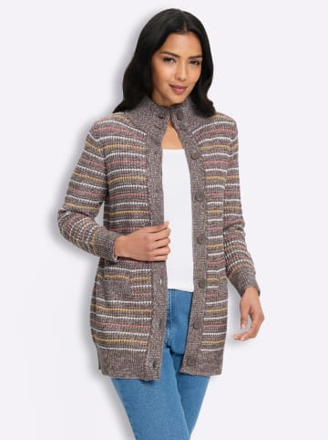 Strickjacke in dunkeltaupe-ecru-gestreift