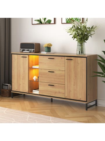 Sideboard in Eiche mit LED Beleuchtung und Glastrennwänden 160x40 cm