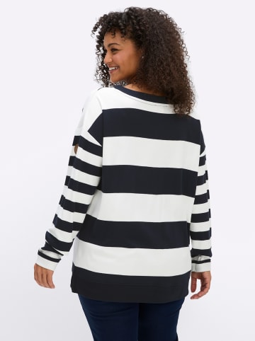 Sweatshirt in tiefblau-ecru-geringelt
