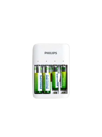 Philips Ladegerät für Akkus + USB-Kabel 2xAAA 700mAh +2xAA 1300mAh