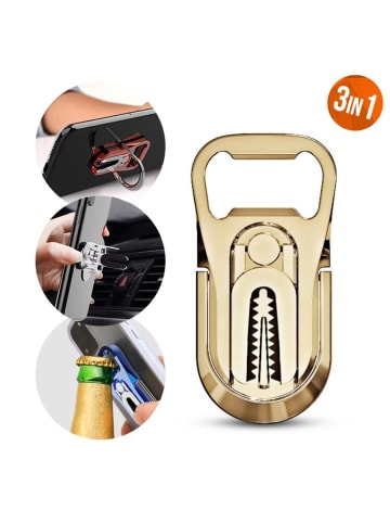 Die 3-in-1 Handyhalterung mit Flaschenöffner & 360° in Gold