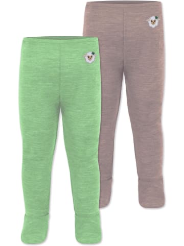 2er Pack Baby Merino Unterhose mit Füßen in Rosa/Grün