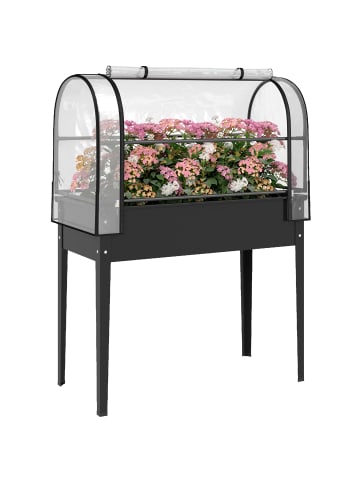 Hochbeet mit Gewächshaus in Schwarz 100L x 49B x 136H cm