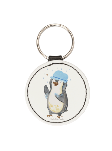 Schlüsselanhänger Pinguin Duschen ohne Spruch in Weiß