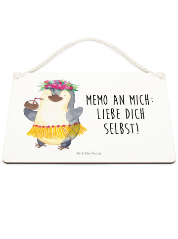 Holzbild Pinguin Kokosnuss mit Spruch in Weiß