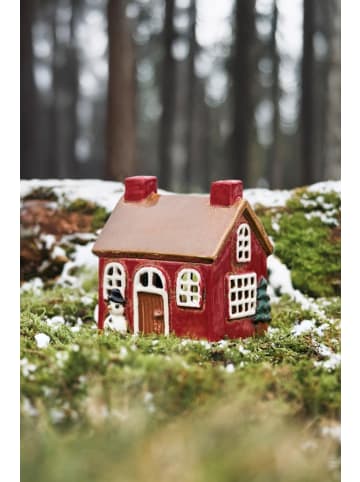 Weihnachtliches Teelichthaus Stillenat mit Schneemann in rot