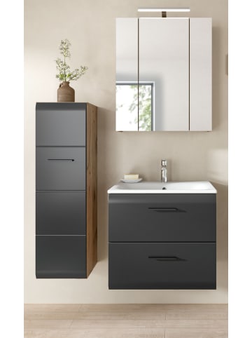 Badmöbel-Set schwarz matt, Eiche Nox, Badezimmer komplett mit Waschbecken 105 cm