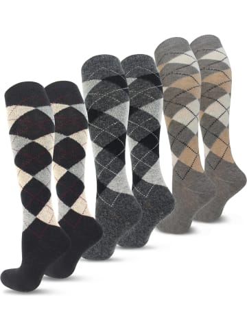 3 Paar Alpakakniestrümpfe Karo-Design in Karo-Muster