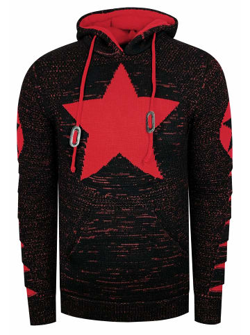 Grobstrick Comic Kapuzen-Pullover in Schwarz / Rot