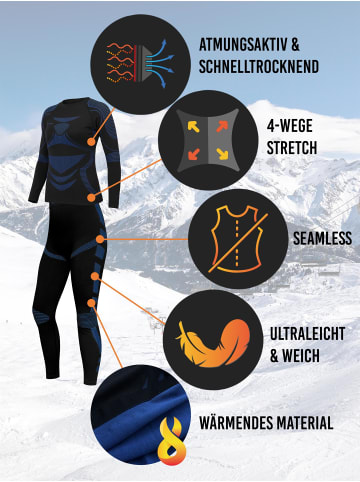 Damen Sport-Funktionsunterwäsche Set Hemd + Hose in Schwarz/Blau