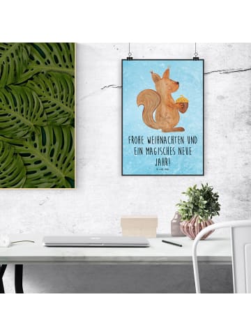 Poster Eichhörnchen Weihnachten mit Spruch in Eisblau