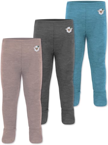 3er Pack Baby Merino Unterhose mit Füßen in Blau/Anthrazit/Rosa