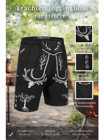 Jogginghose Design Trachten Lederhose Bermuda Shorts Kurz JOK6 in Schwarz