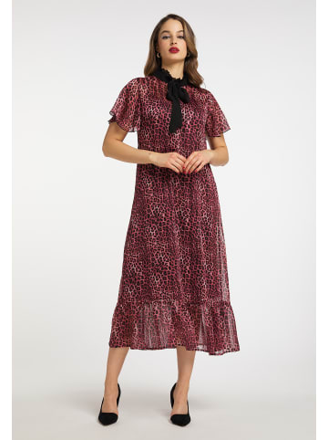 Damen Midikleid Mit Leoprint in Rot