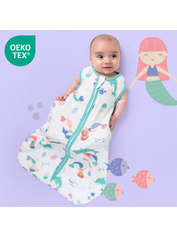 Musselin Babyschlafsack, 0.5 TOG in Weiß-Türkis