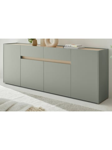 Sideboard in Salbei Grün mit Eiche, große Kommode 4-türig mit Schubkästen